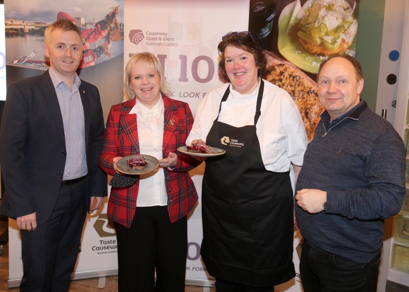 Councillor John McAuley, Alderman Michelle Knight McQuillan, Paula McIntyre and Graeme Watts from Causeway Coffee pictured at the special celebration of local produce held in the Arcadia building in Portrush as part of Causeway Coast and Glens Borough Council’s NI 100 programme.