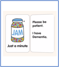 A jar of jam with writing on its right that says please be patient, I have Dementia