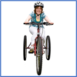 A person riding a bicycle Description automatically generated