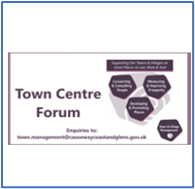 A close-up of a business card which says Town Centre Partnership