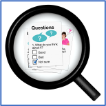 A magnifying glass with questionnaires inside