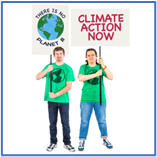 2 people holding signs about climate change
