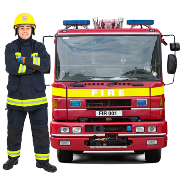a fire fighter with the fire engine