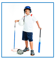 Boy with different Sports equipment around him