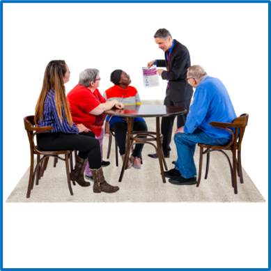A group of people sitting around a table sharing their opinions