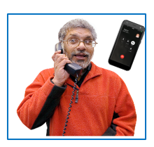 A person using a telephone or mobile phone