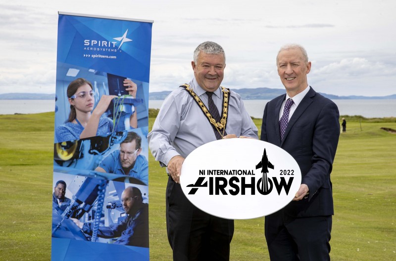 The Mayor of Causeway Coast and Glens Borough Council Councillor Ivor Wallace pictured with Sir Michael J Ryan CBE from Spirit AeroSystems, new joint title sponsor of the NI International Air Show.