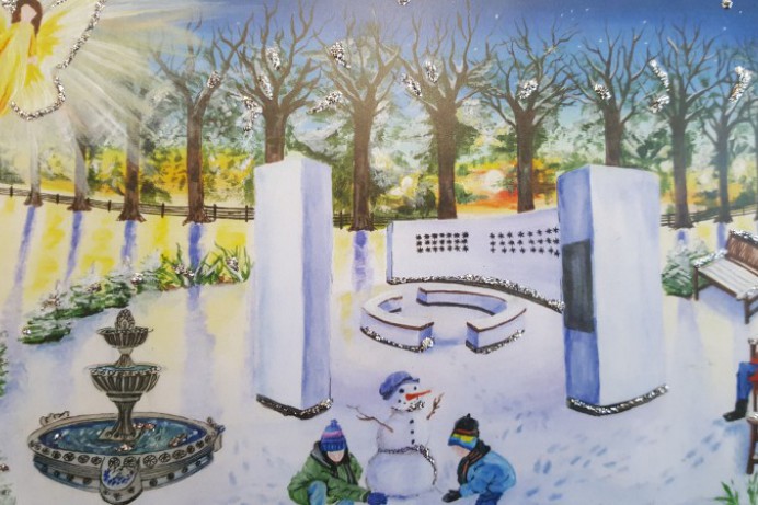 Angel of Hope Garden captured in a Christmas card