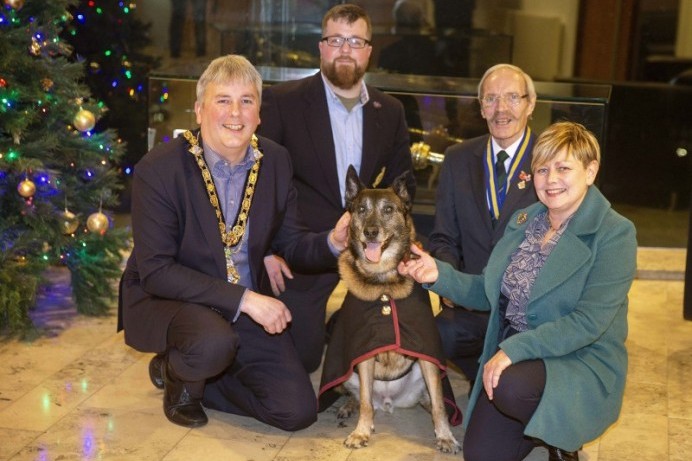 Retired military working dog enjoys a meeting with the Mayor and Veterans’ Champion