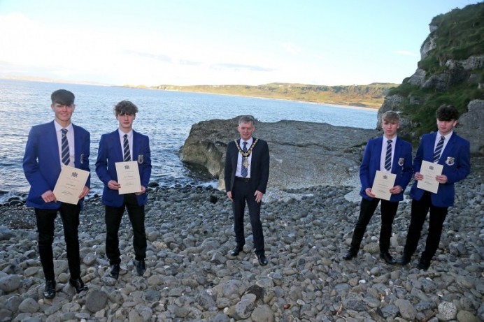Mayor of Causeway Coast and Glens Borough Council honours four teens after White Park Bay rescue