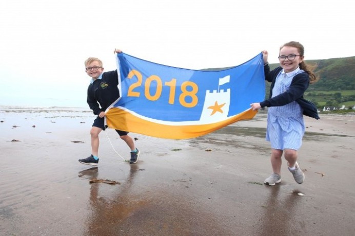Seaside Award Flag on display at Waterfoot Beach 